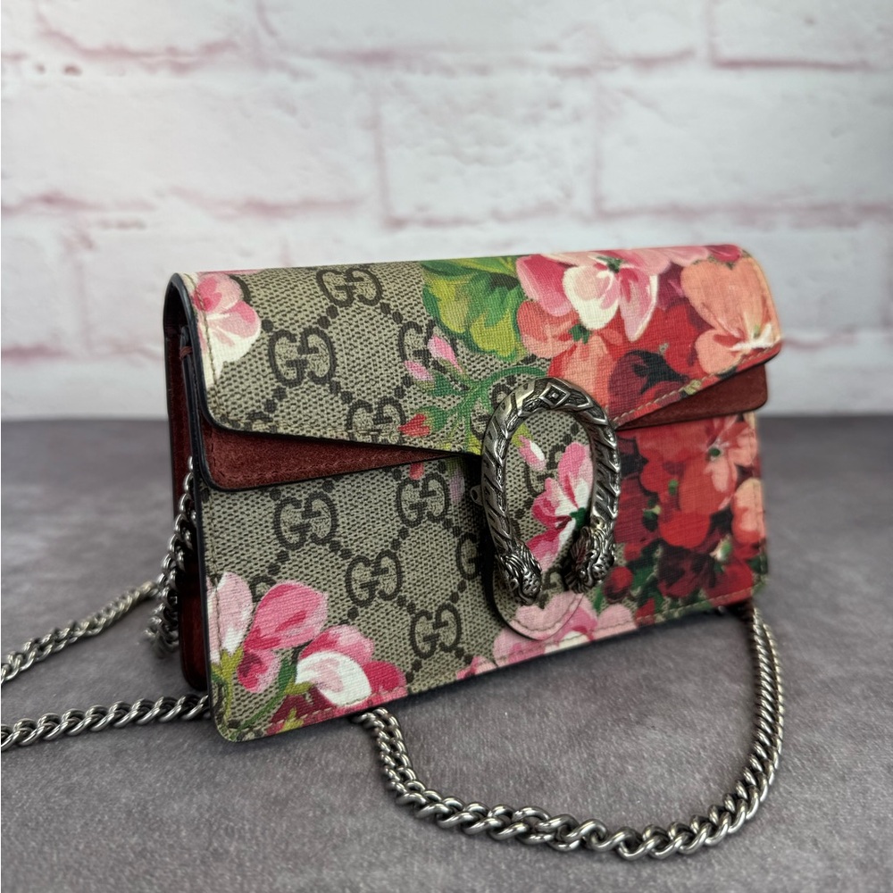 Gucci Pink Floral Mini GG Supreme Crossbody Bag